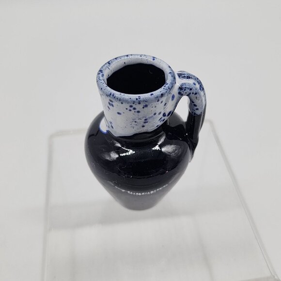 Miniature Black & Blue Speckled Ceramic Jug Vase With Handle 2.5" - Picture 2 of 7